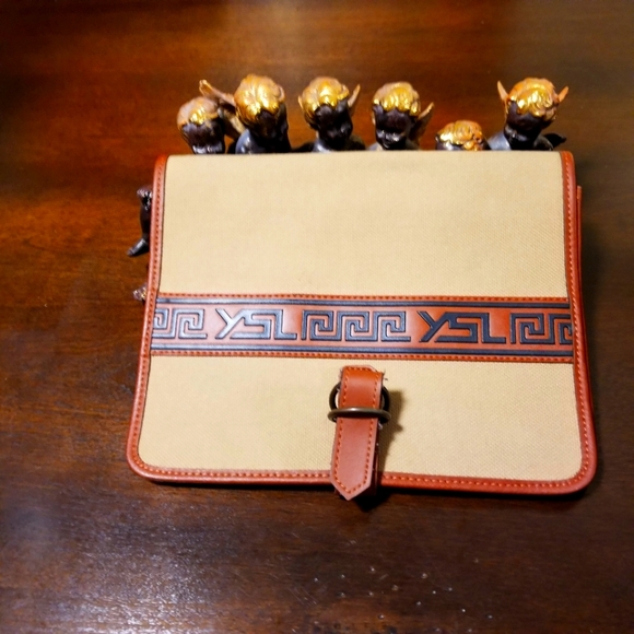 Vintage 1980's YVES SAINT LAURENT Canvas & Leather Clutch. - Picture 1 of 9